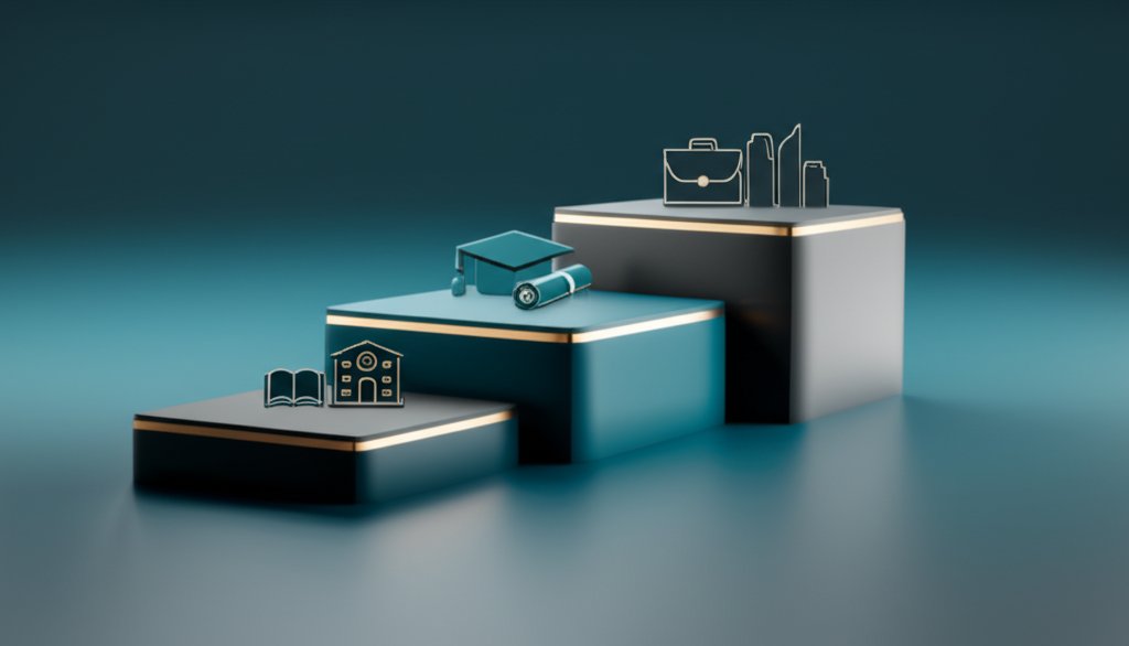 Evolving landscape illustrating the journey from pre-college education to professional career stages.